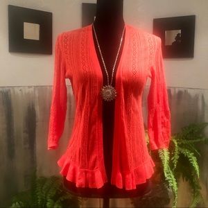 Bright Coral Light Weight Open Cardigan Sz S (B3)